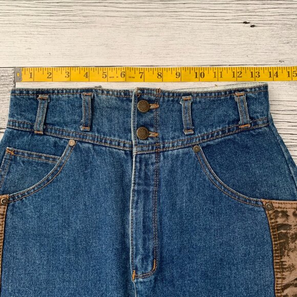 Vintage 80s 90s High Rise Denim Southwestern Boho Mini Jean Skirt - Picture 12 of 15